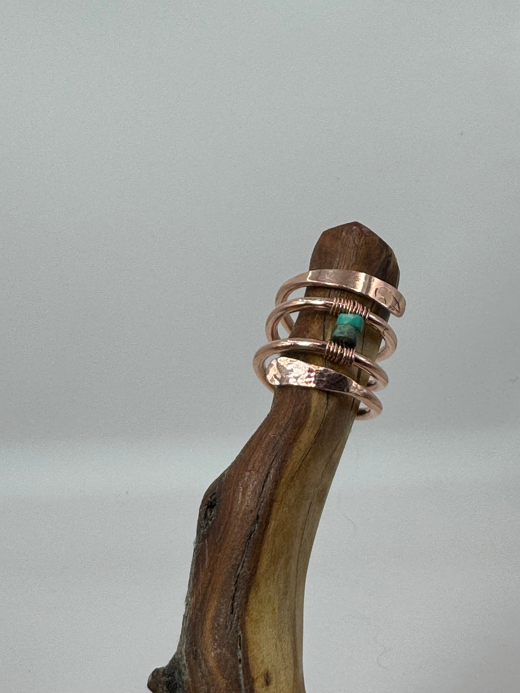 Turquoise Tempest Copper & Turquoise Wrap Ring | Hand-Stamped Bear Ring
