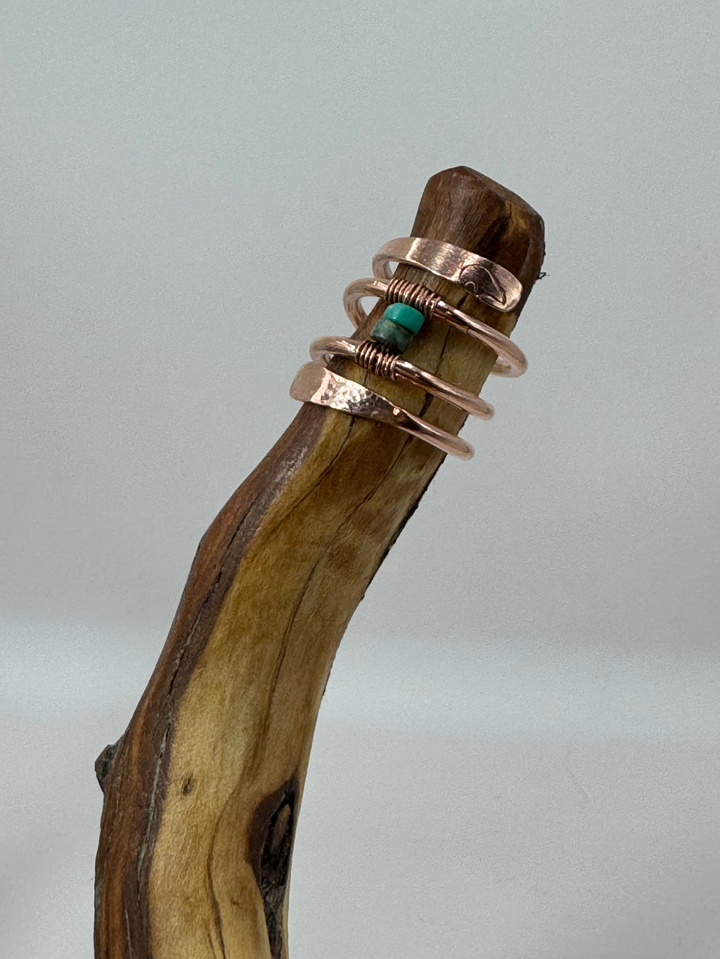 Turquoise Tempest Copper & Turquoise Wrap Ring | Hand-Stamped Bear Ring