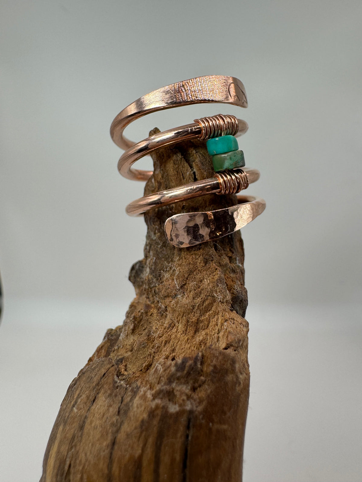 Turquoise Tempest Copper & Turquoise Wrap Ring | Hand-Stamped Bear Ring