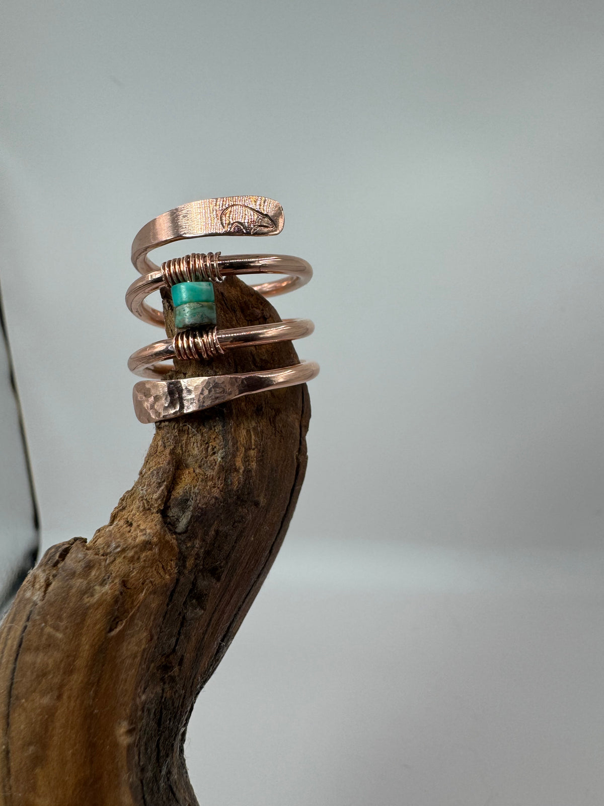Turquoise Tempest Copper & Turquoise Wrap Ring | Hand-Stamped Bear Ring