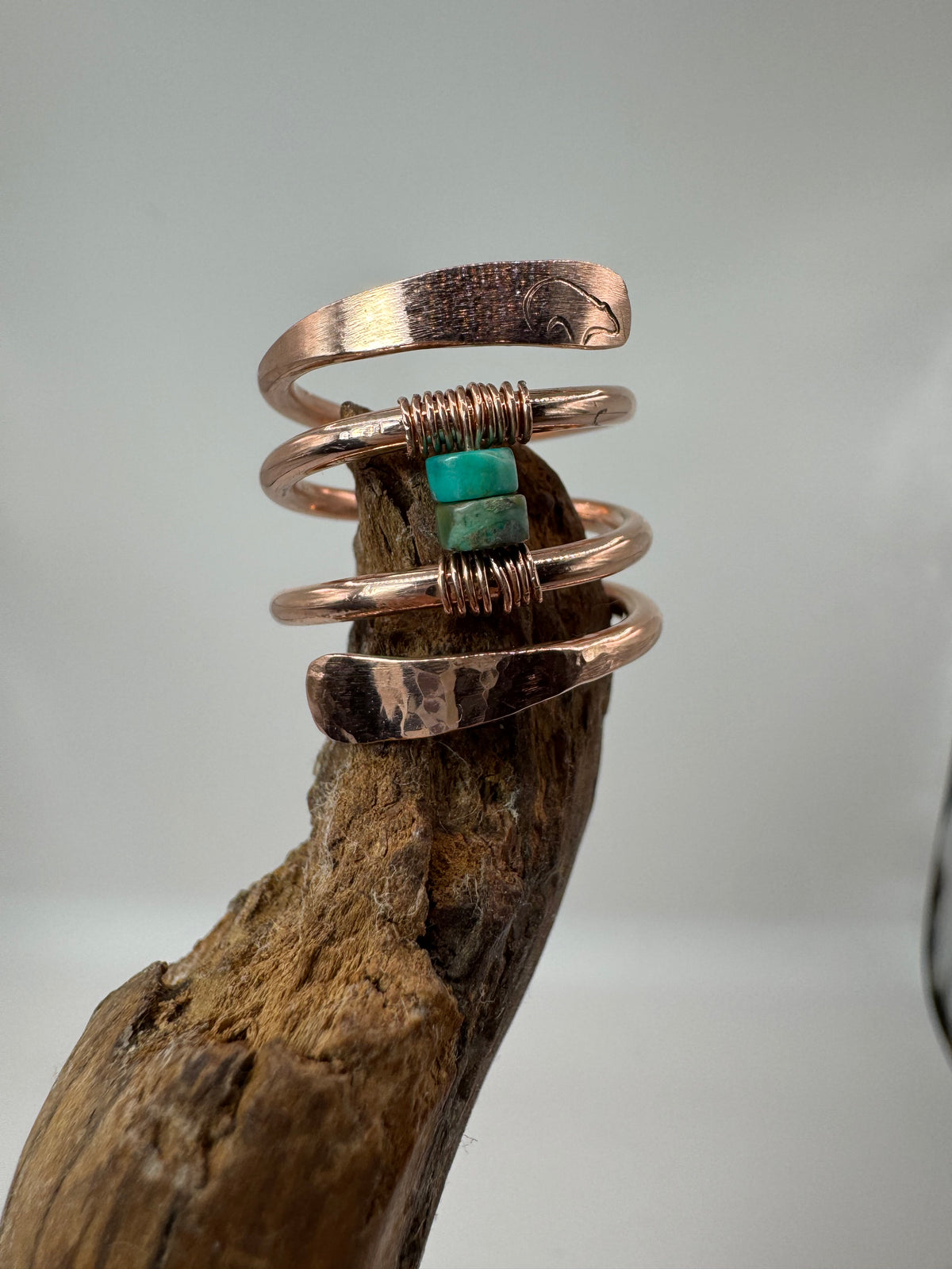Turquoise Tempest Copper & Turquoise Wrap Ring | Hand-Stamped Bear Ring