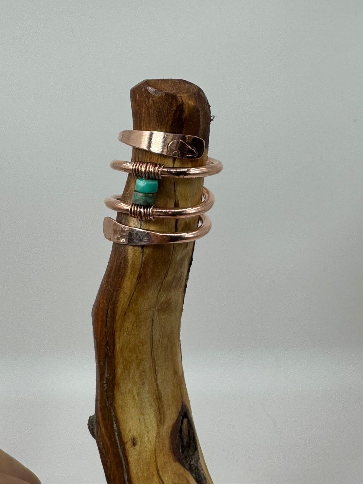 Turquoise Tempest Copper & Turquoise Wrap Ring | Hand-Stamped Bear Ring