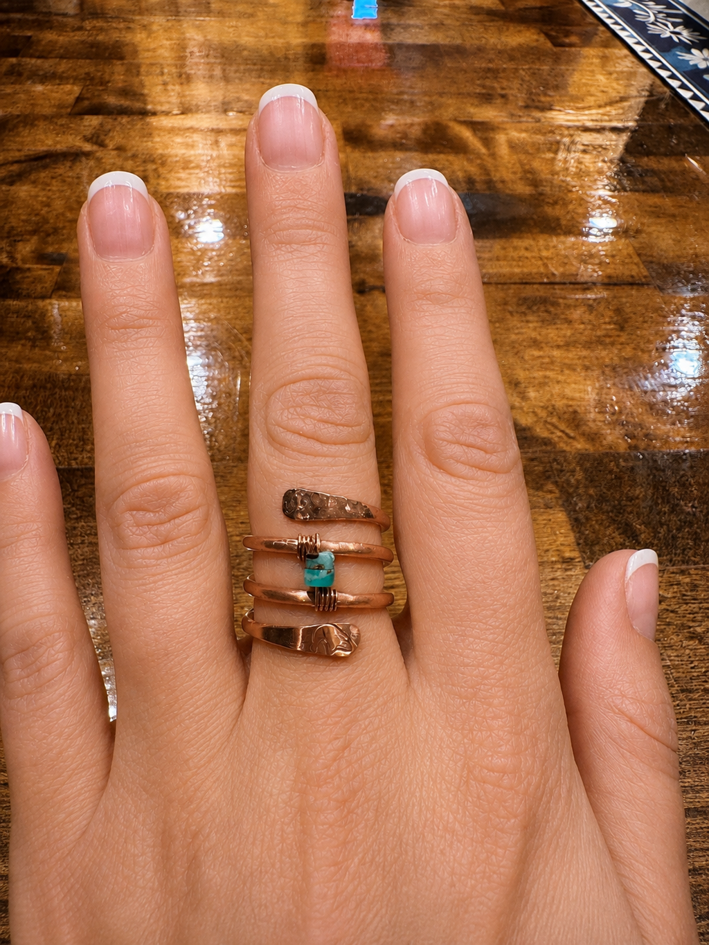 Turquoise Tempest Copper & Turquoise Wrap Ring | Hand-Stamped Bear Ring