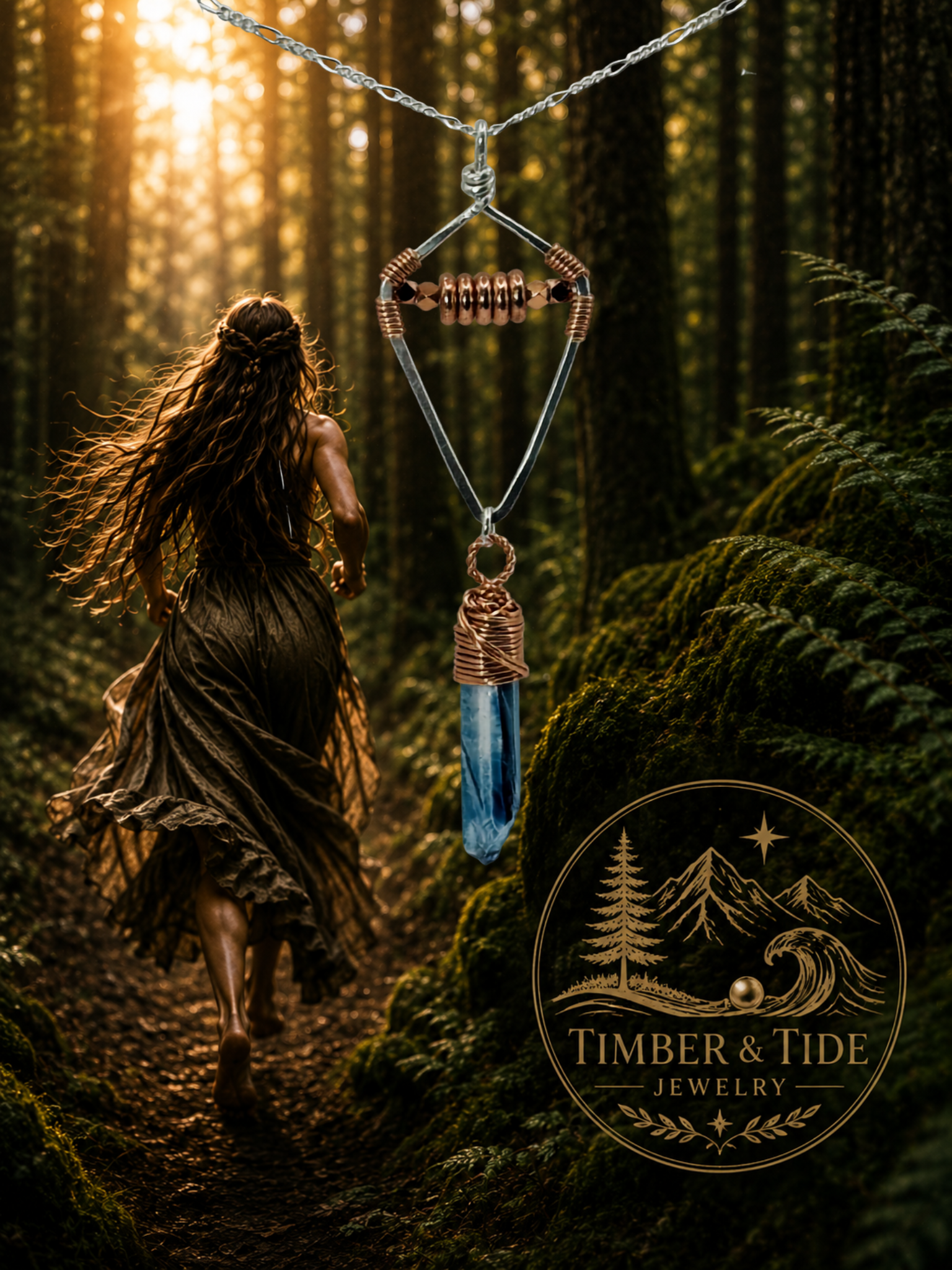 Primal Thunder Necklace | Handmade Sterling Silver, Copper & Quartz Crystal Pendant | Timber & Tide Jewelry