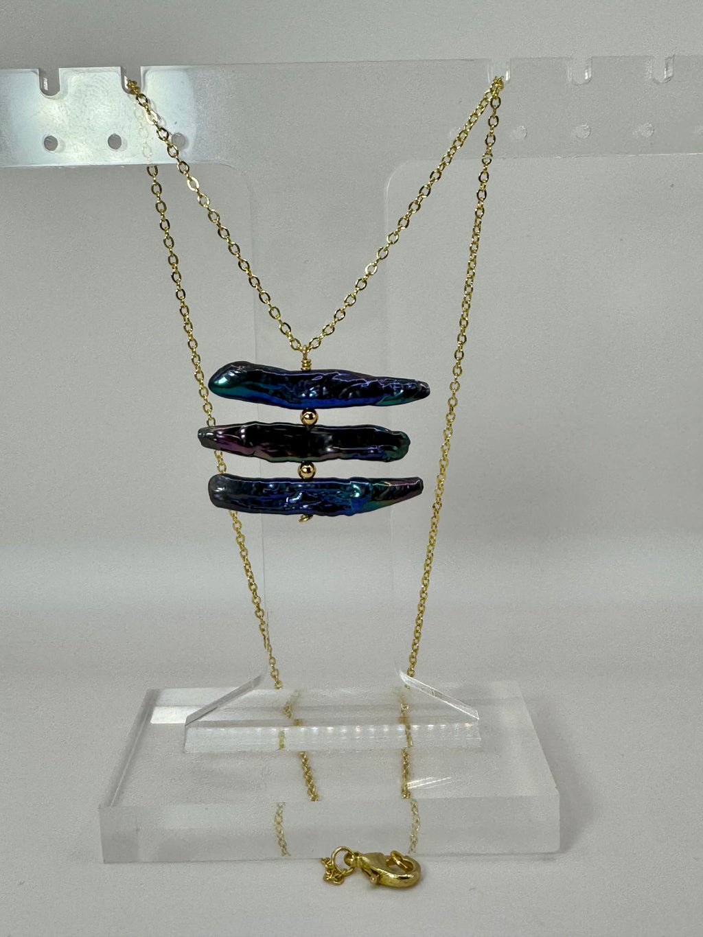 Midnight Current Necklace | Peacock Stick Pearl & 18K Gold Necklace