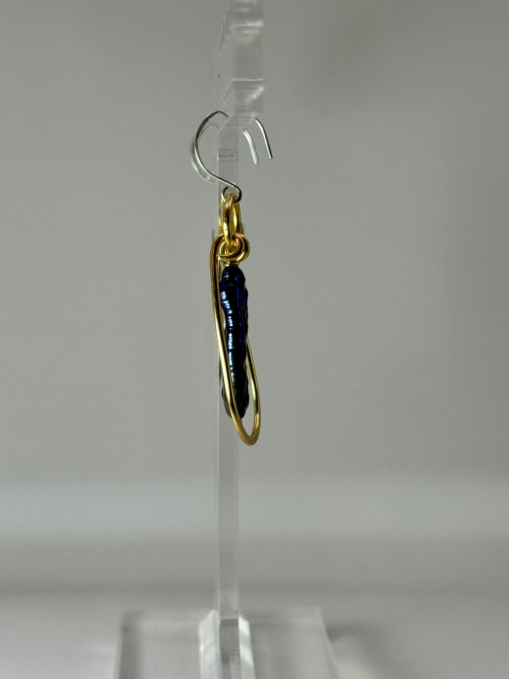 Midnight Current Earrings | Peacock Stick Pearl & Brass Earrings