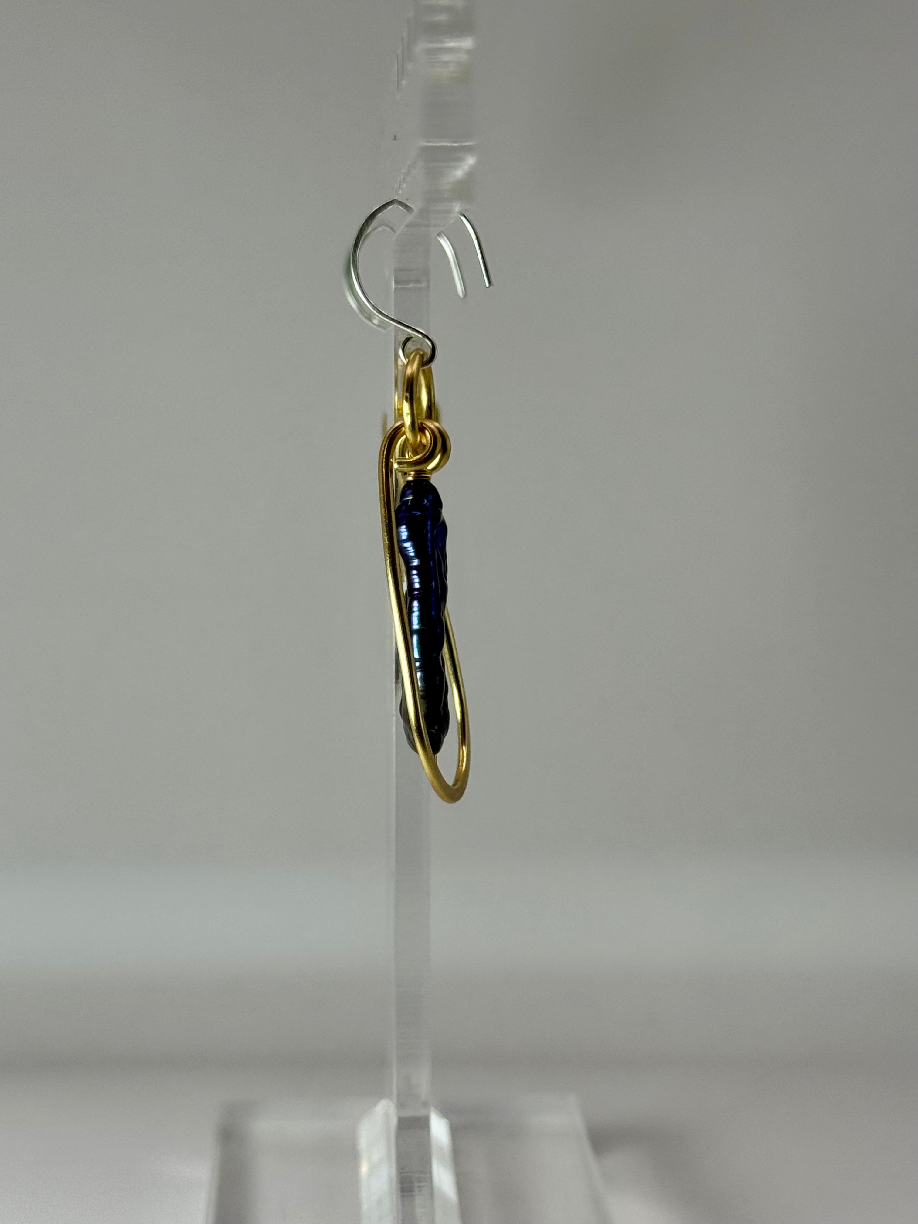 Midnight Current Earrings | Peacock Stick Pearl & Brass Earrings