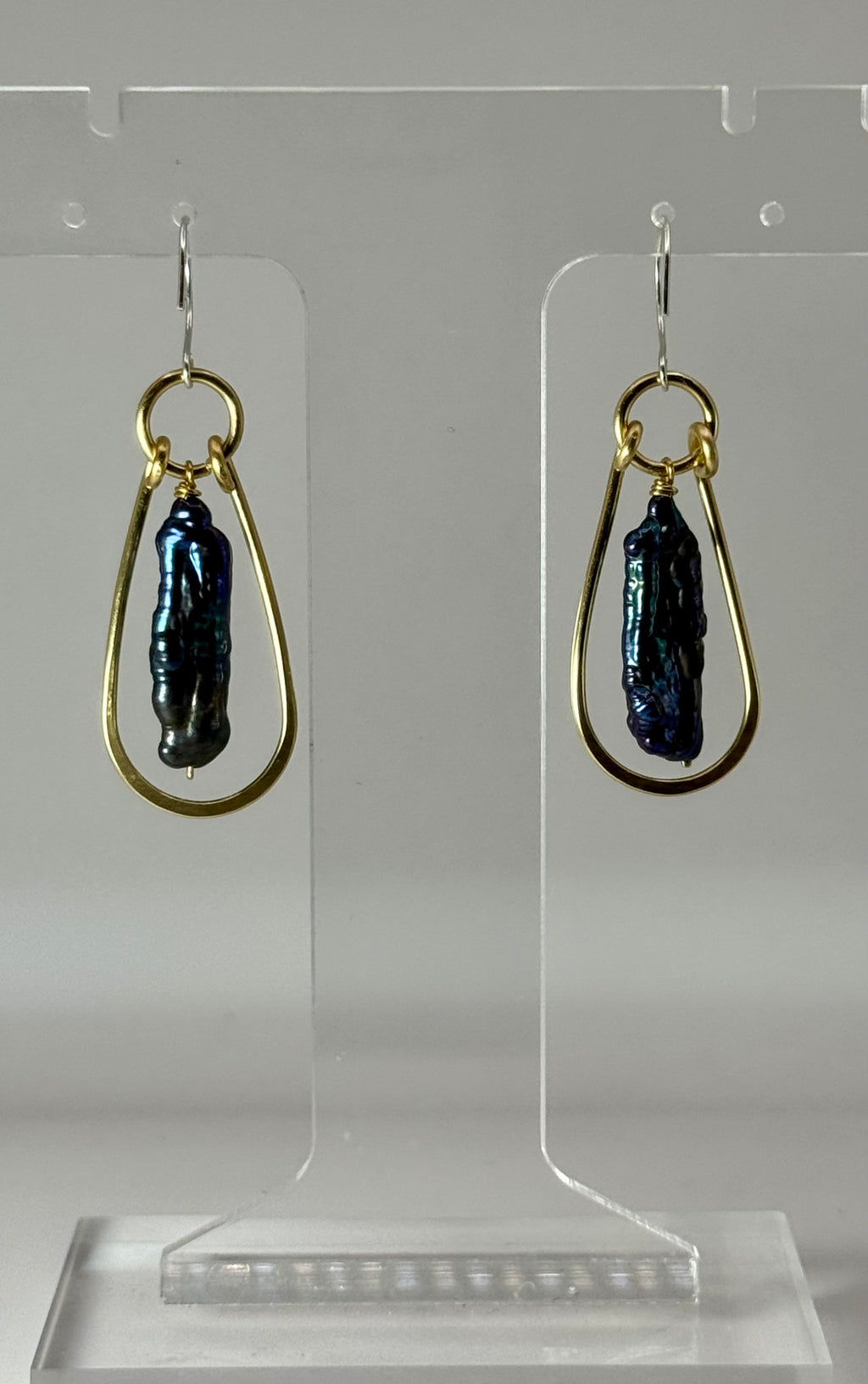 Midnight Current Earrings | Peacock Stick Pearl & Brass Earrings