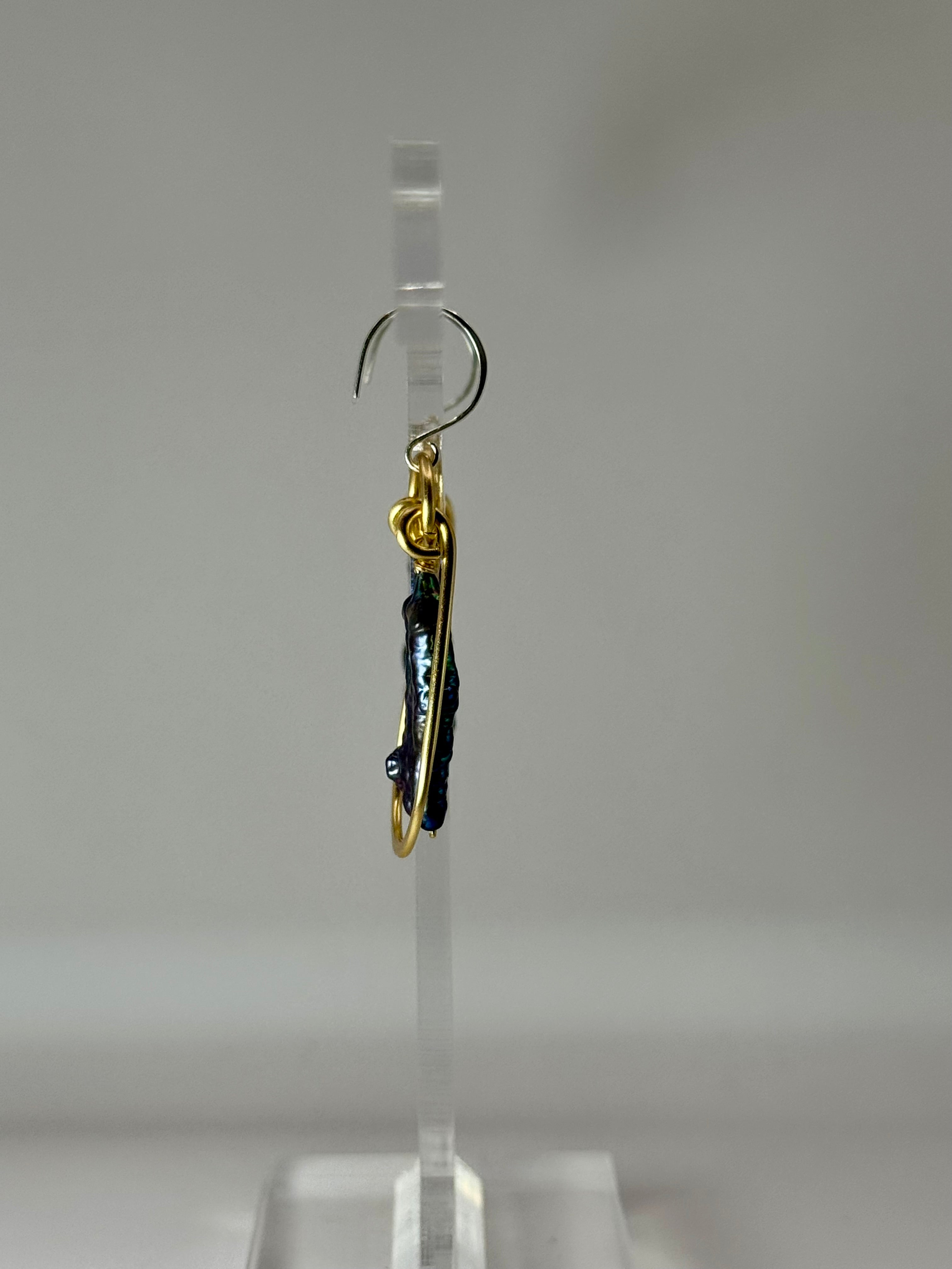 Midnight Current Earrings | Peacock Stick Pearl & Brass Earrings