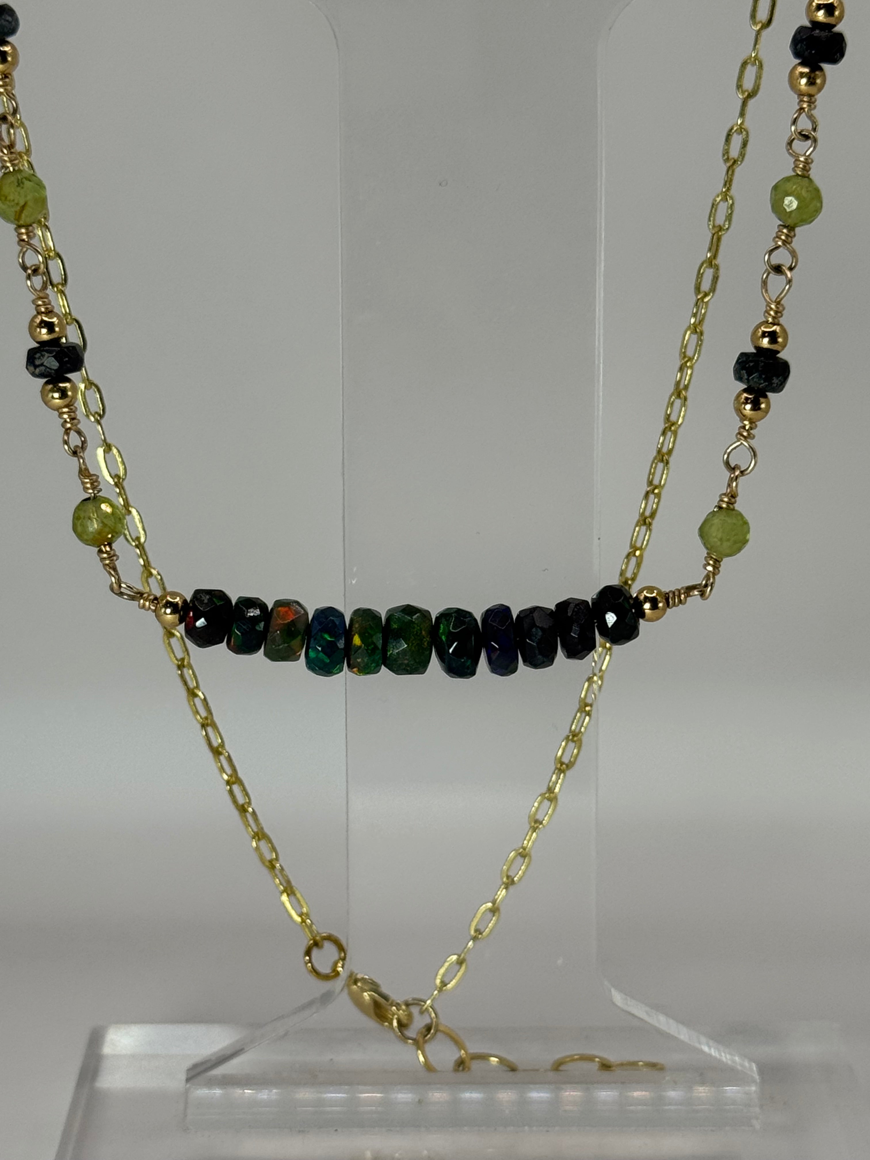 Midnight Aurora | Black Opal, Peridot Choker Necklace, 14k Gold-Filled