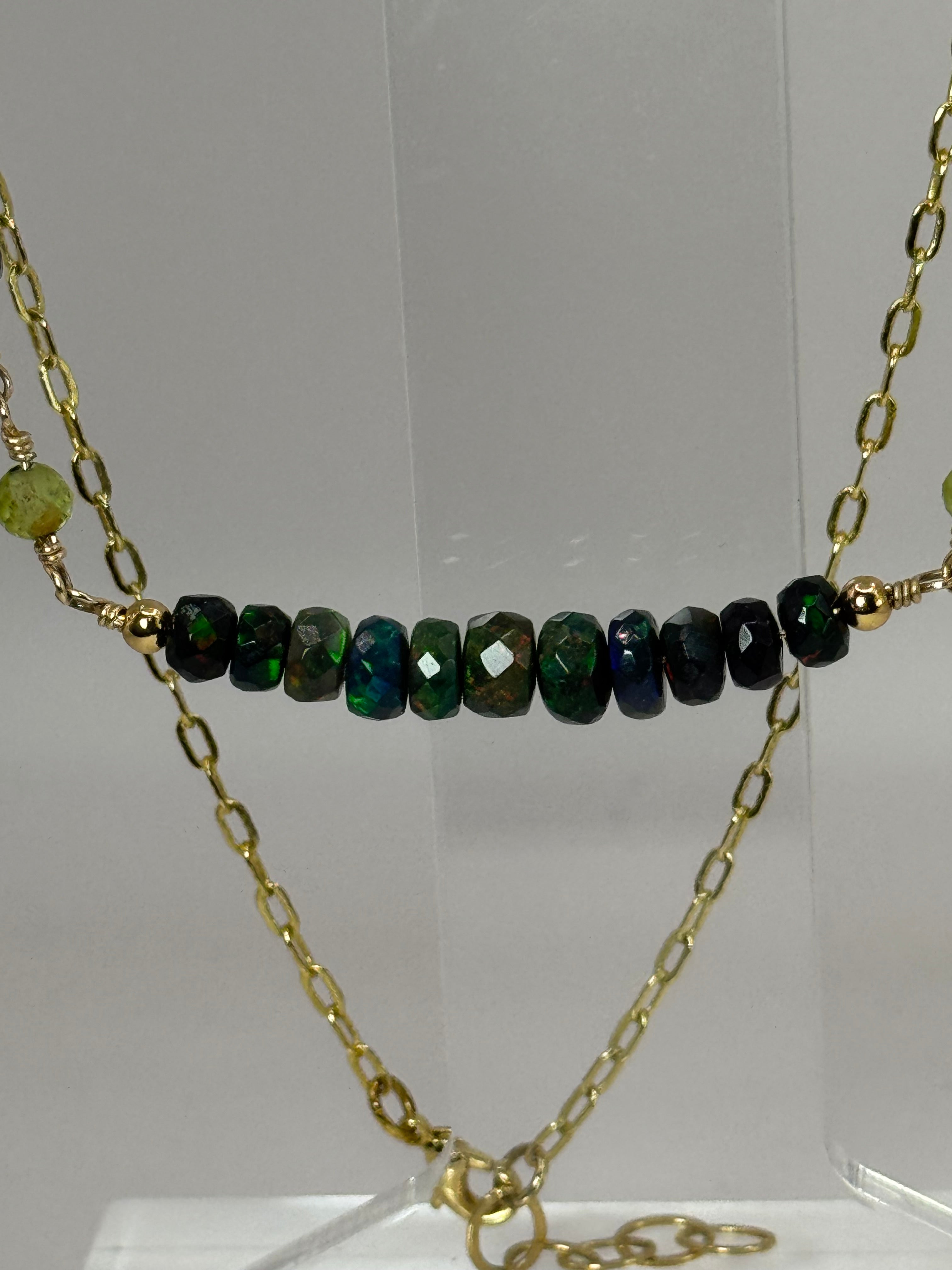 Midnight Aurora | Black Opal, Peridot Choker Necklace, 14k Gold-Filled