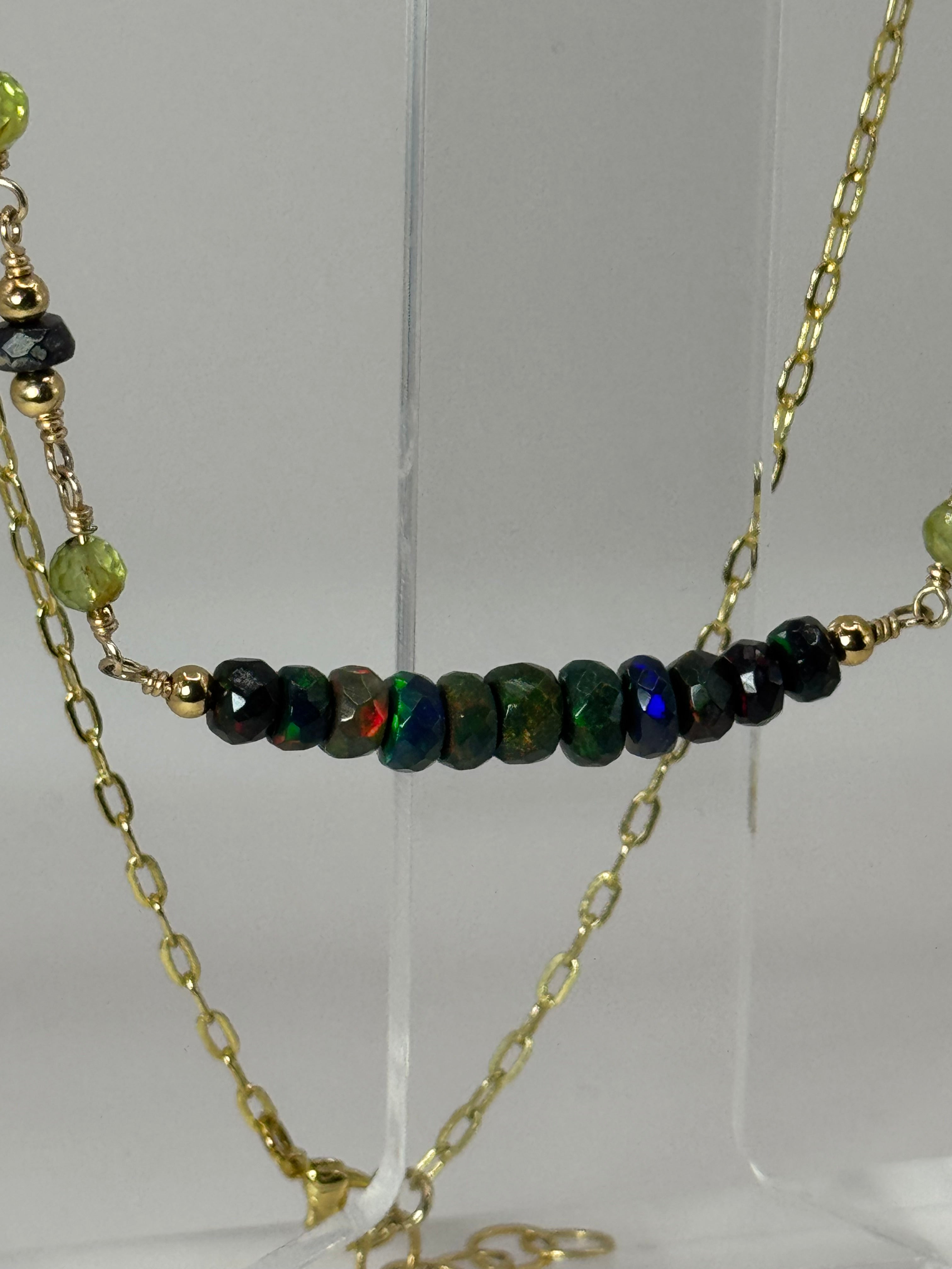 Midnight Aurora | Black Opal, Peridot Choker Necklace, 14k Gold-Filled