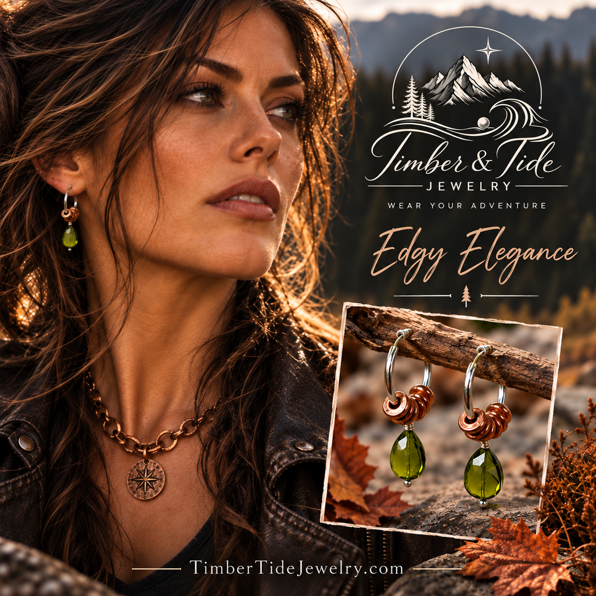 Sterling Silver, Copper, and Olive Crystal Earrings