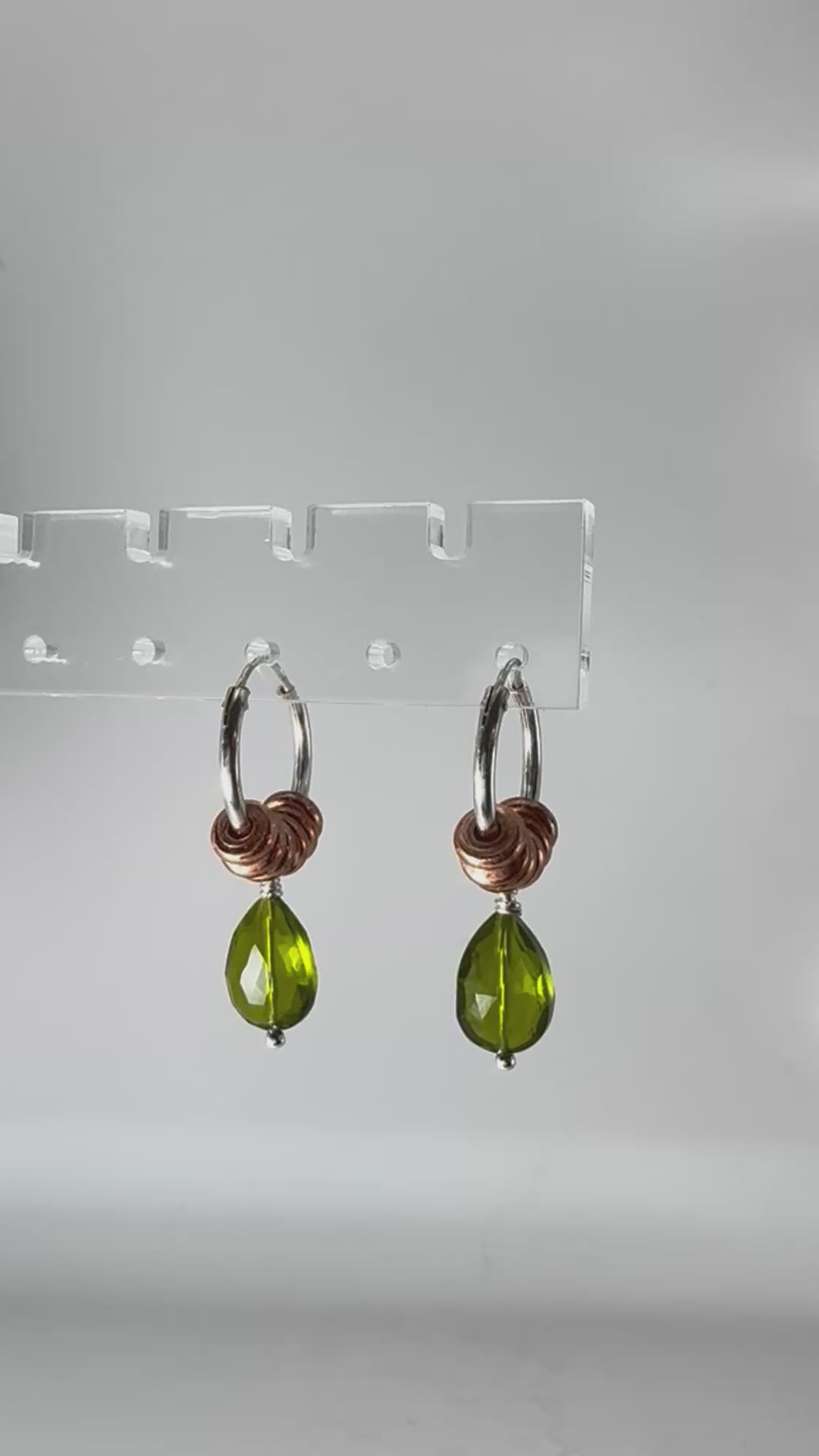 Sterling Silver, Copper, and Olive Crystal Earrings